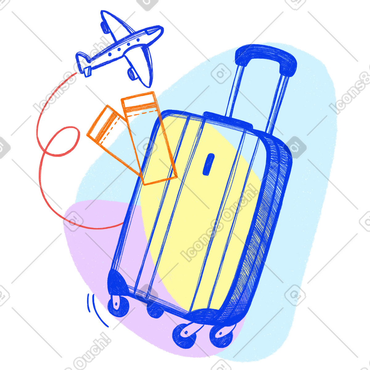Biro 스타일의 Suitcase and two plane tickets to travel 일러스트레이션 PNG, SVG 다운로드