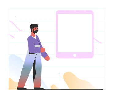 A man standing next to a tablet - Marginalia style illustration