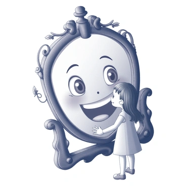 A magical mirror with a face, speaking to a curious young girl