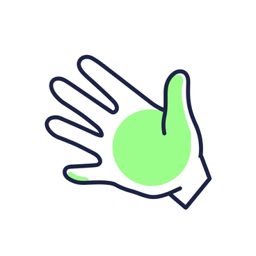 A hand is reaching out towards the viewer. The hand features clean lines and elegant, simple fingers that are slightly curved. Each finger is depicted with distinct, flowing shapes, emphasizing their gracefulness. The palm is open, showcasing a subtle yet inviting gesture. The overall composition highlights the hand's form and movement, drawing attention to the beauty of its structure.