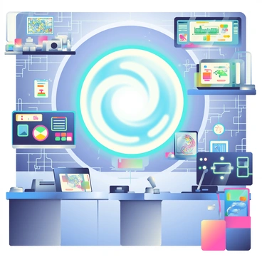 A futuristic time travel lab is filled with glowing gadgets and intricate machinery. In the center, a large swirling portal emits a bright blue light, creating a dynamic energy field. Surrounding the portal, various devices are equipped with neon-colored screens and buttons, casting colorful reflections on the metallic surfaces. There are floating holographic displays projecting timelines and maps, while sleek, modern workstations are scattered throughout the lab. The walls are adorned with glowing circuit patterns, enhancing the high-tech atmosphere of the space.
