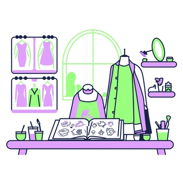 The creative workspace of a fashion illustrator filled with sketches and paints