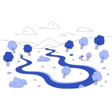 A landscape where natural elements like rivers and trees form synapse shapes