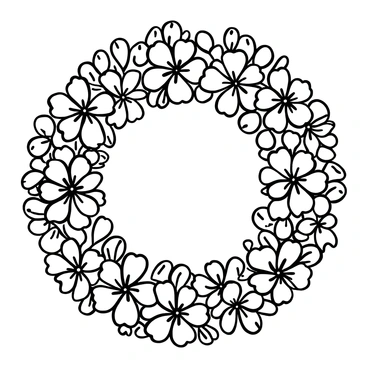 A circular decorative wreath composed entirely of "freesia flowers" arranged closely together, showcasing their distinct shape and texture. The flowers are in various stages of blooming, creating a dynamic and layered appearance. Delicate green leaves are interspersed among the blooms, providing contrast and depth. The overall composition is full and lush, emphasizing the intricacy of each flower within the wreath.
