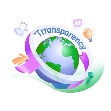 A modern pastel illustration featuring a globe at the center, depicting continents and oceans in soft, muted colors. Surrounding the globe is a transparent ring that encircles it completely. The ring displays the word "'Transparency'" in elegant, bold lettering, emphasizing its significance in a business context. In the background, subtle icons representing business ethics, like a handshake, a scale, and a lightbulb, are softly integrated, creating a harmonious composition that underscores the theme of global business ethics.