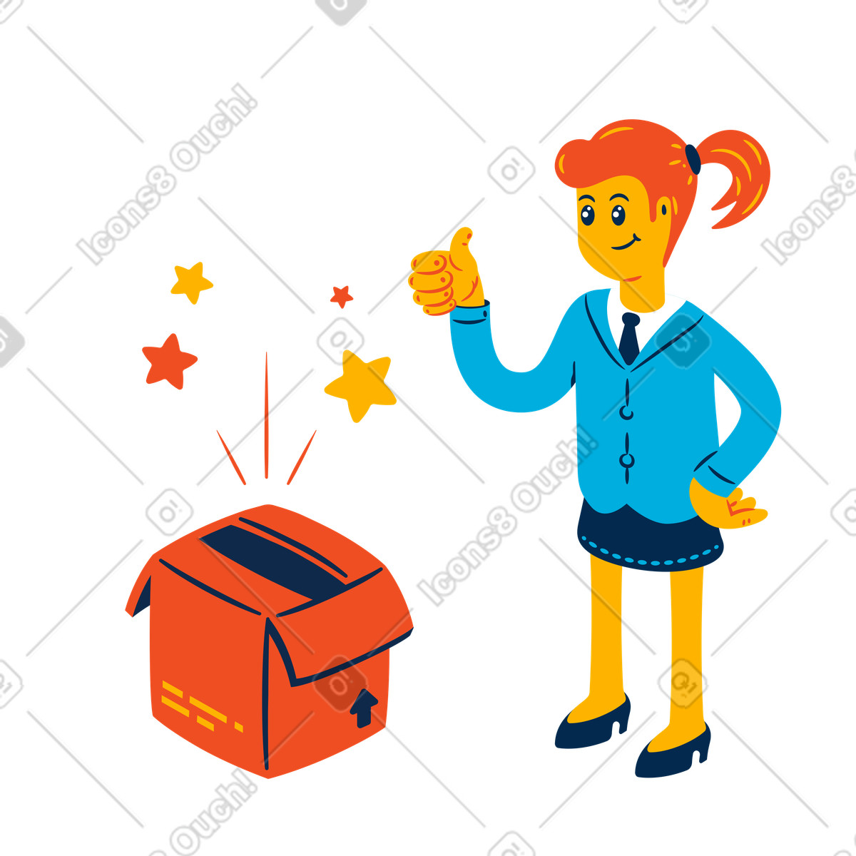 下载 Flame 风格的 收到包裹并竖起大拇指的女人 插画，支持 PNG、SVG 格式