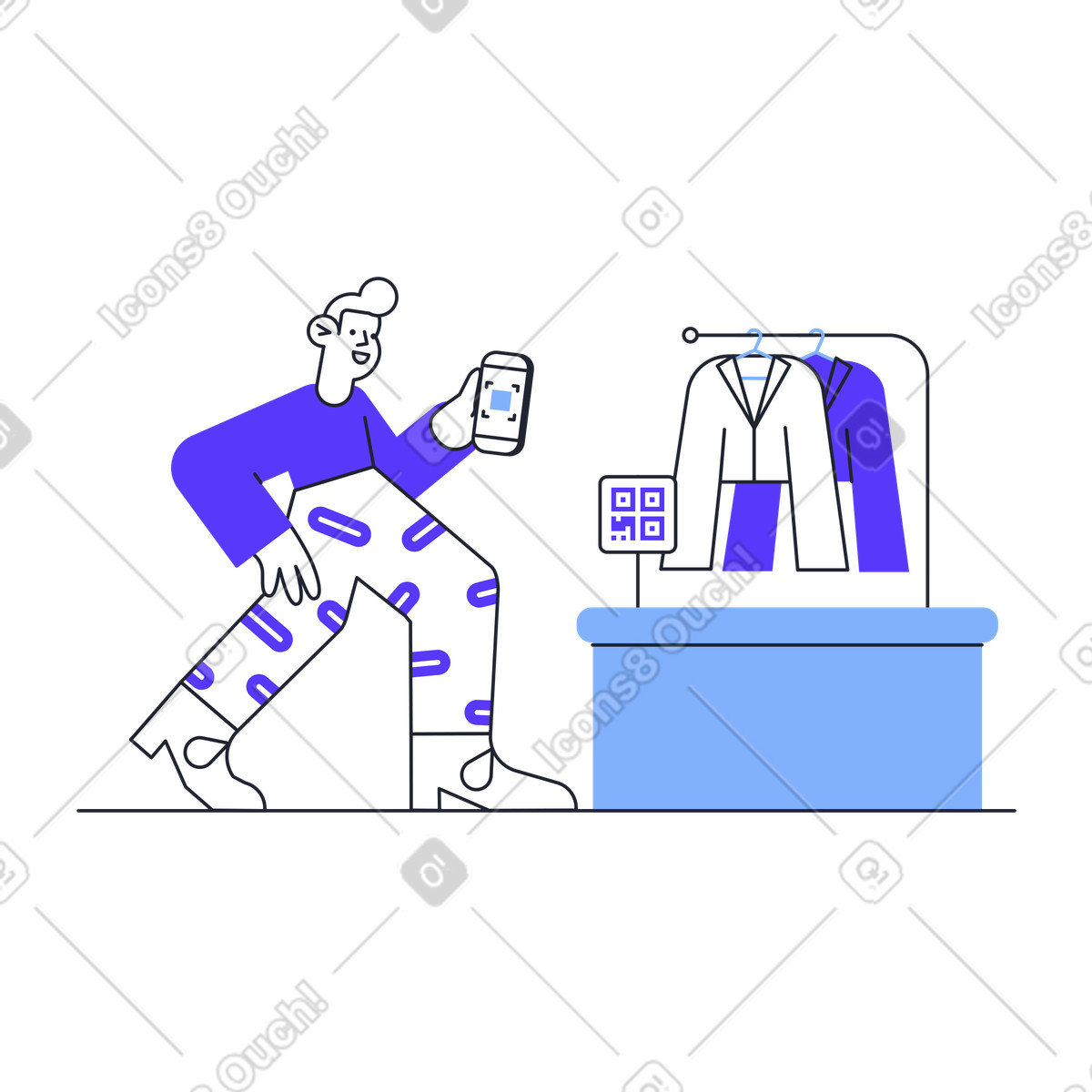 Man scans QR-code to find out about the product illustration in Pablita style download in PNG, SVG