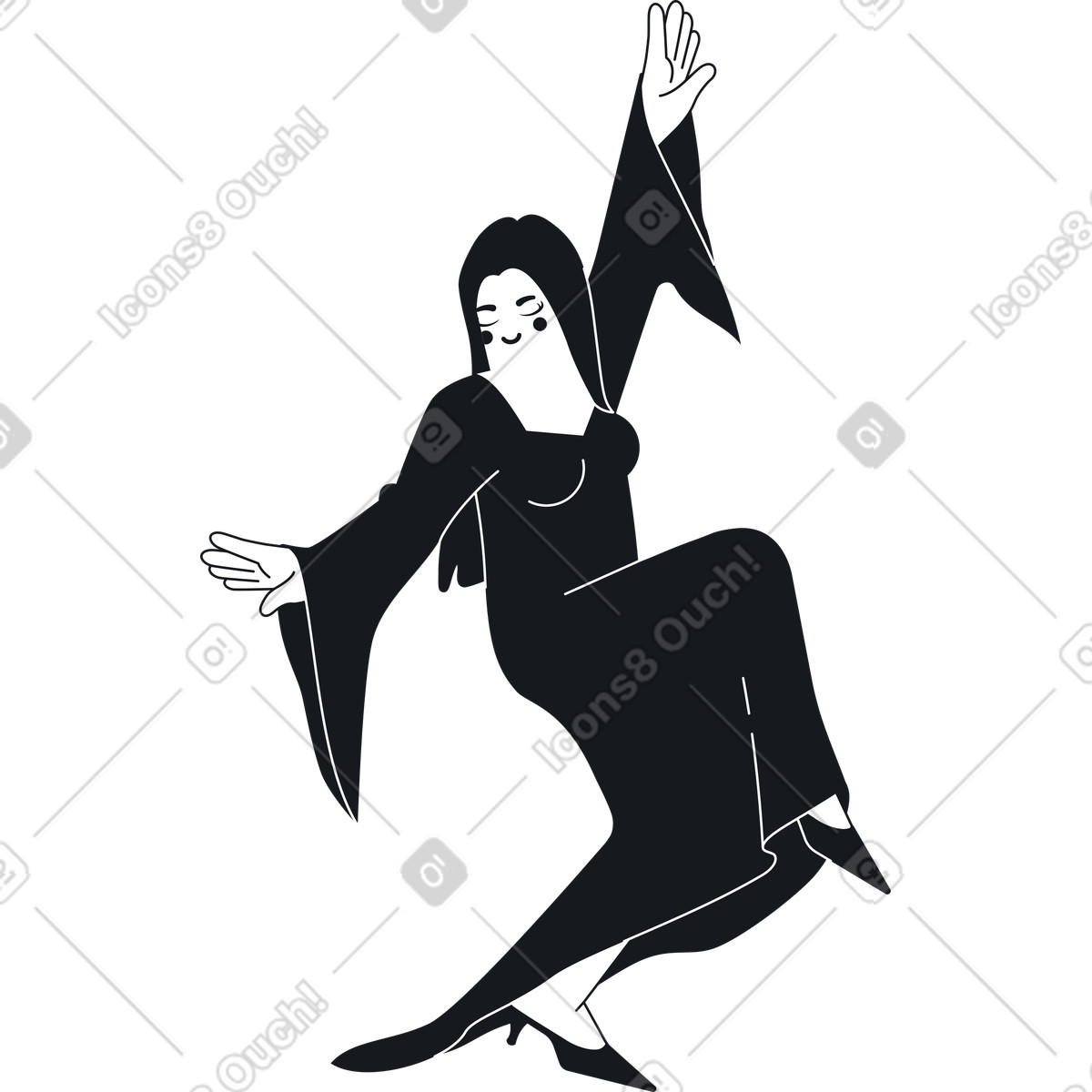 Breeze スタイルの 黒いドレスを着て踊る女性 のイラストをPNG、SVG形式でダウンロード