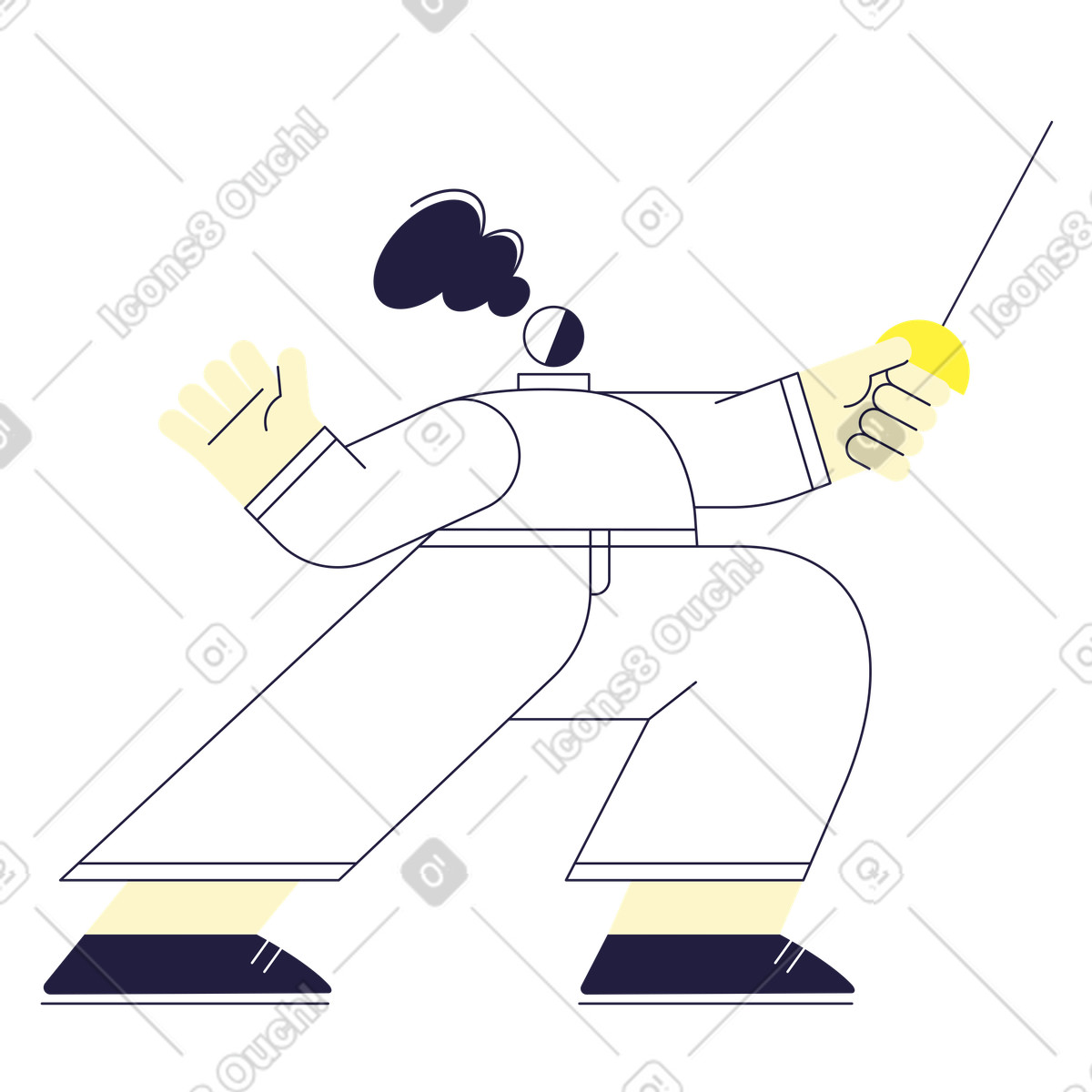 Donna in uniforme da scherma che brandisce una spada illustrazione in stile Mellow scarica in PNG, SVG
