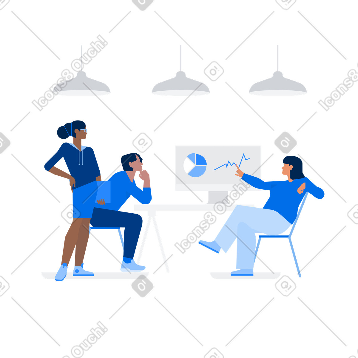 Illustration Collègues discutant du projet d'équipe dans le style Urban à télécharger aux formats PNG, SVG