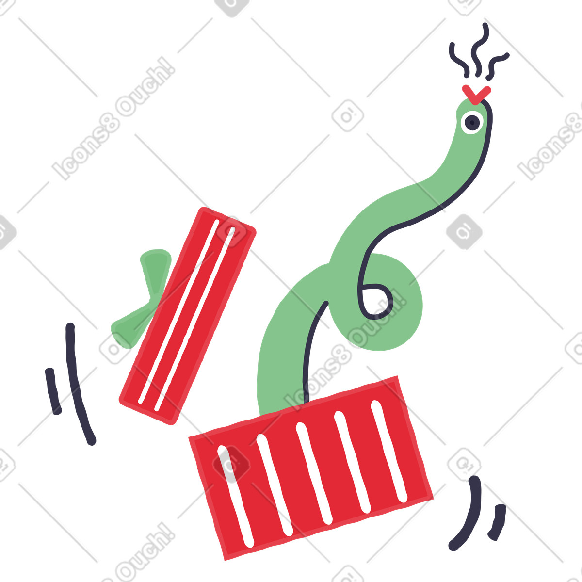 Ilustración Snake popping out of gift box, Unexpected error or bad gateway concept en estilo Stripy a descargar en PNG y SVG