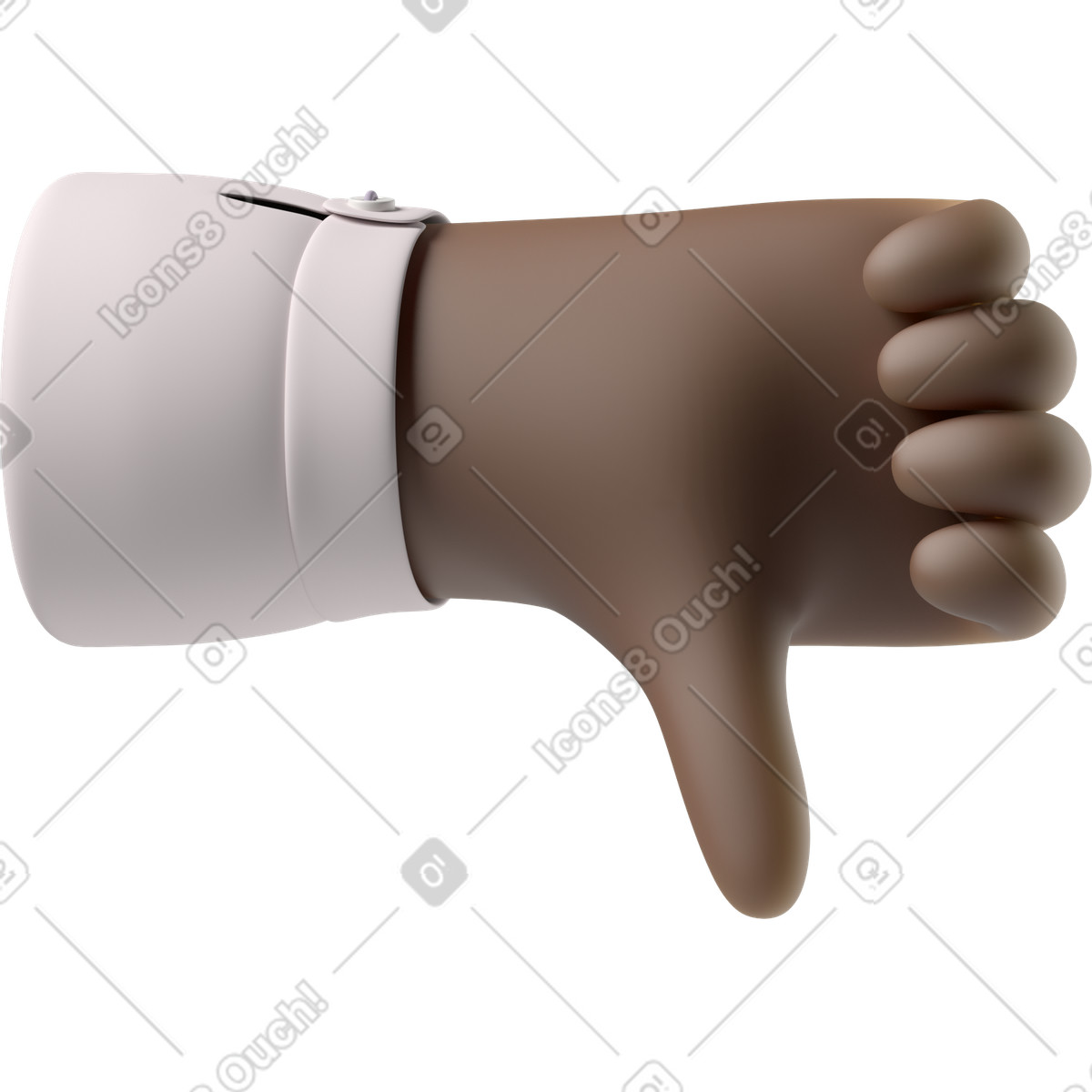 3D Hands Fun&Wild 스타일의 엄지손가락을 아래로 보여주는 검은 피부 손 일러스트레이션 PNG, SVG 다운로드