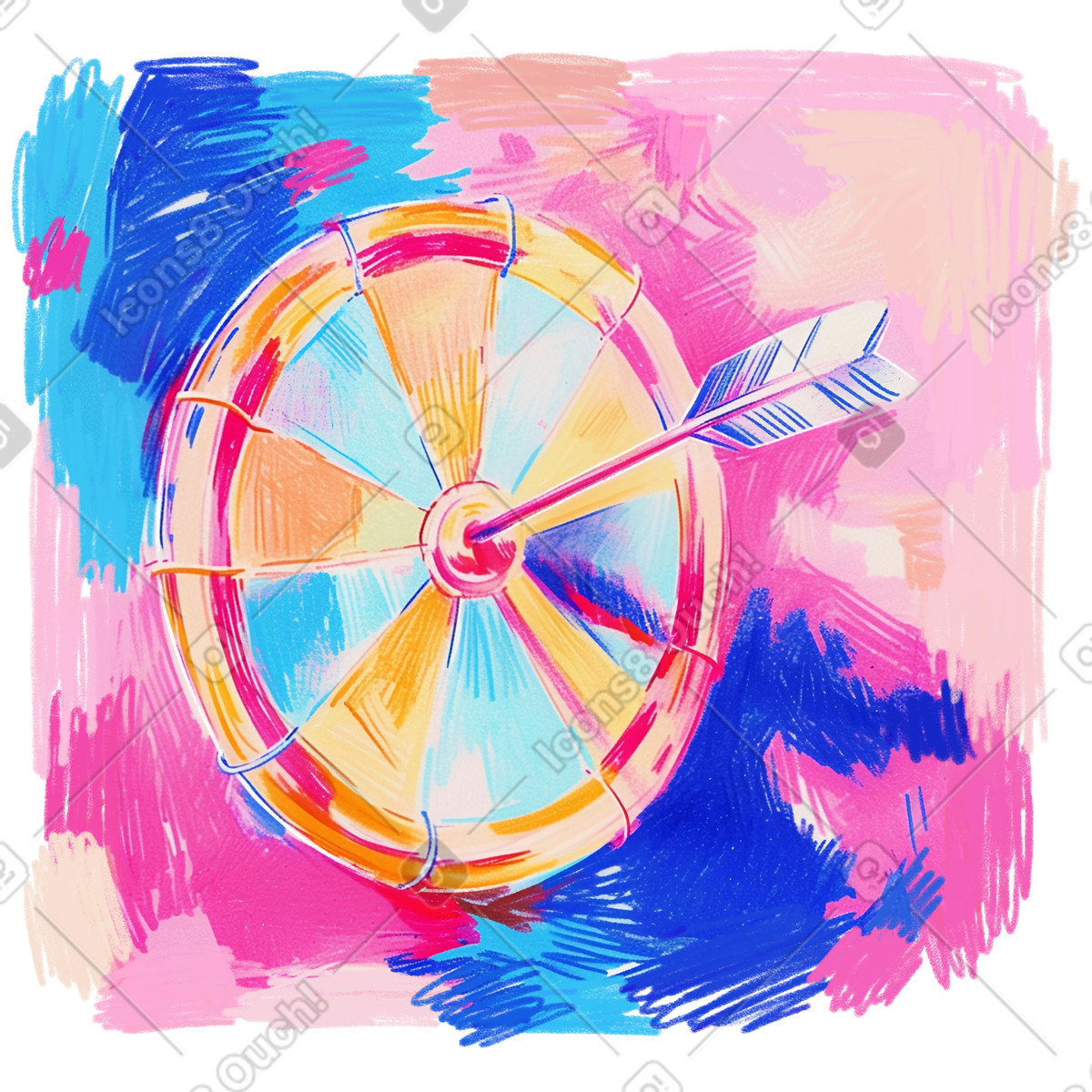 Fuchsia 스타일의 한 개의 다트가 표적 중앙에 명중한 다채로운 다트판 일러스트레이션 PNG, SVG 다운로드