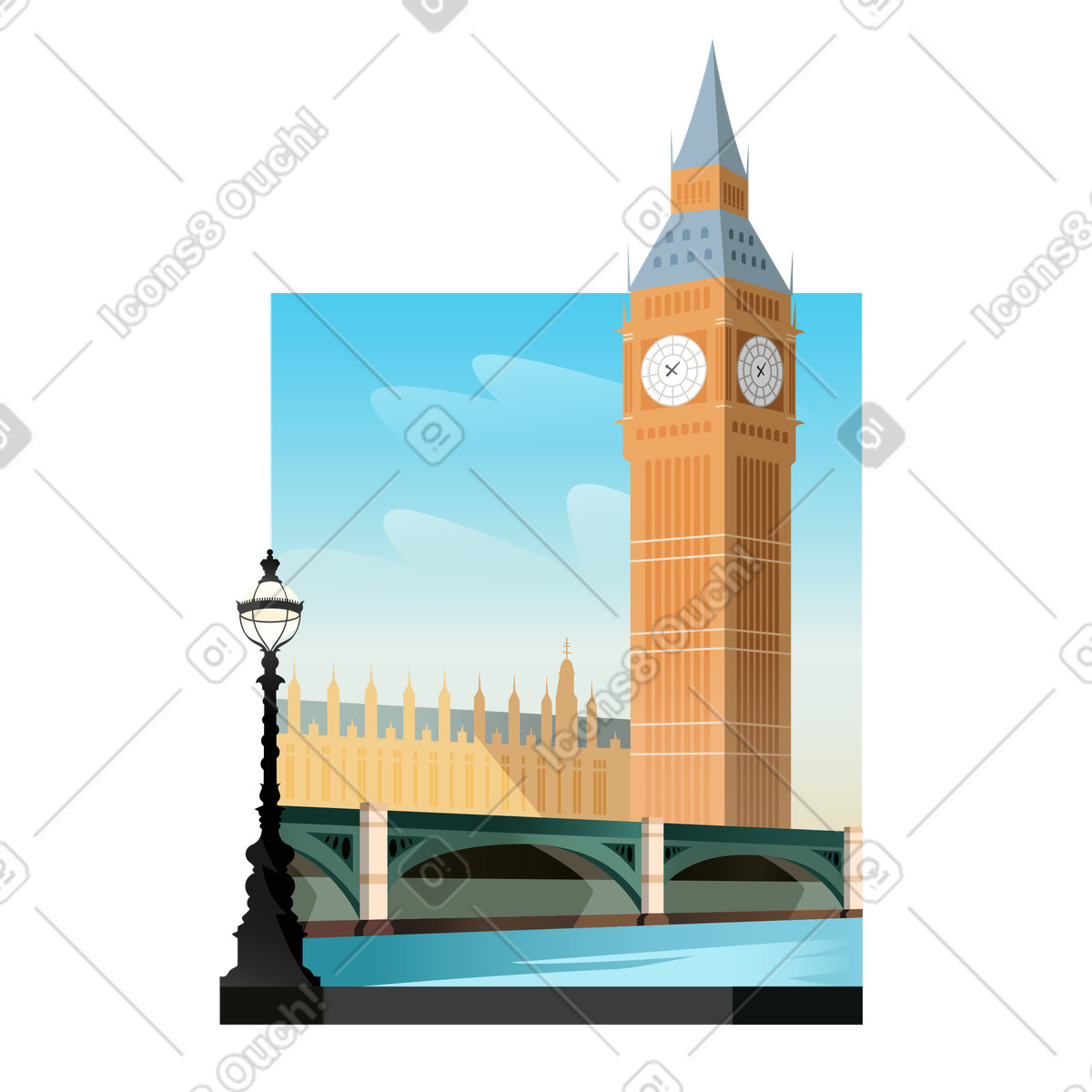 Illustration Fond de londres big ben dans le style Vivid à télécharger aux formats PNG, SVG