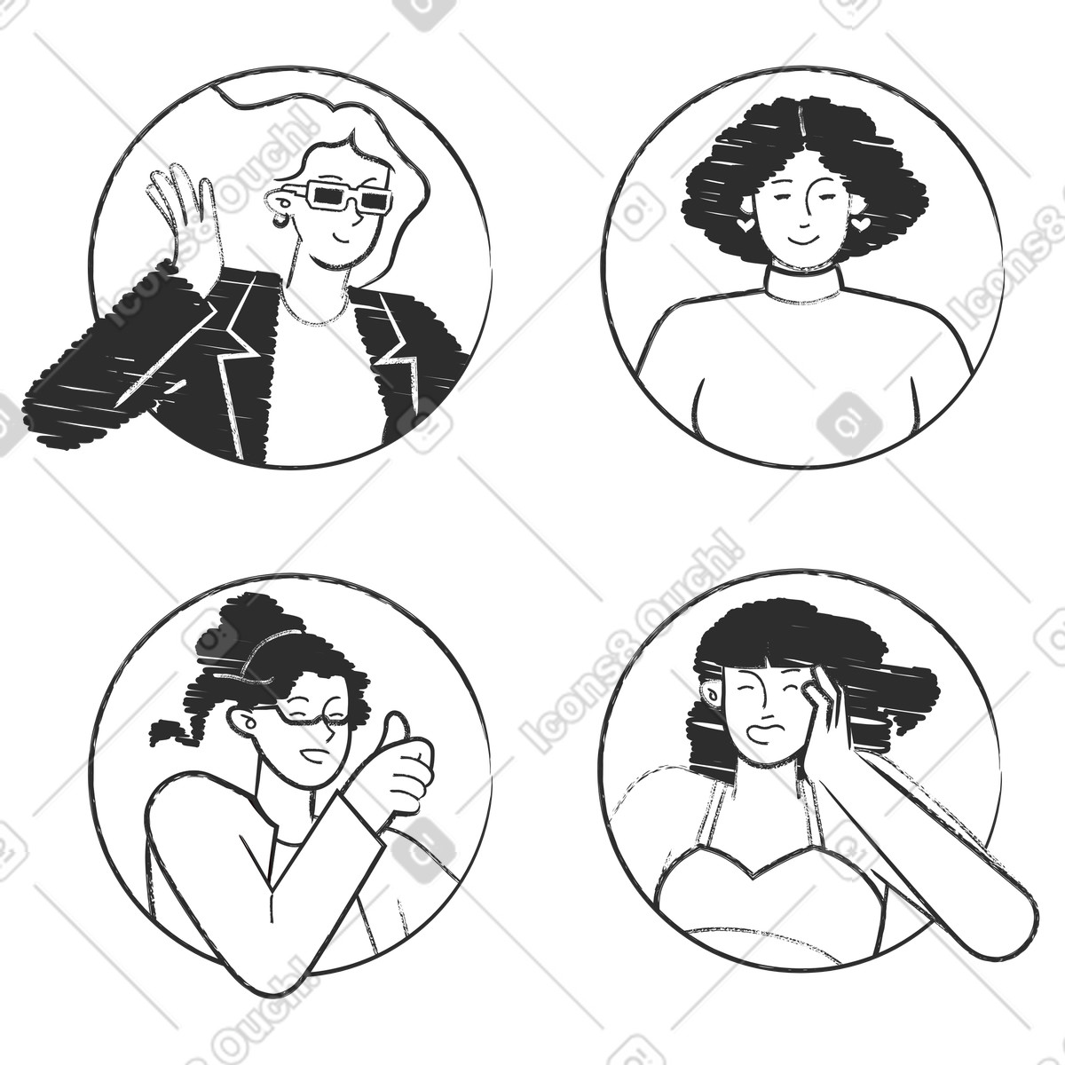 Graphite 스타일의 Set of user avatars, Community profile customization or digital identity 일러스트레이션 PNG, SVG 다운로드