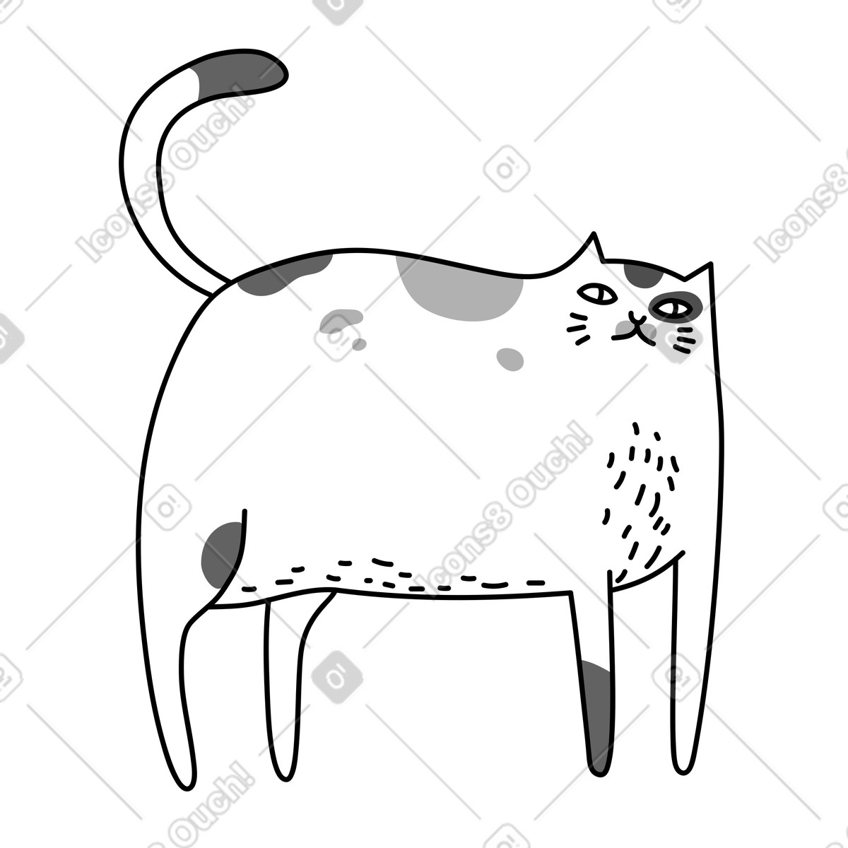 Fat spotted pet cat standing illustration in Purr style download in PNG, SVG
