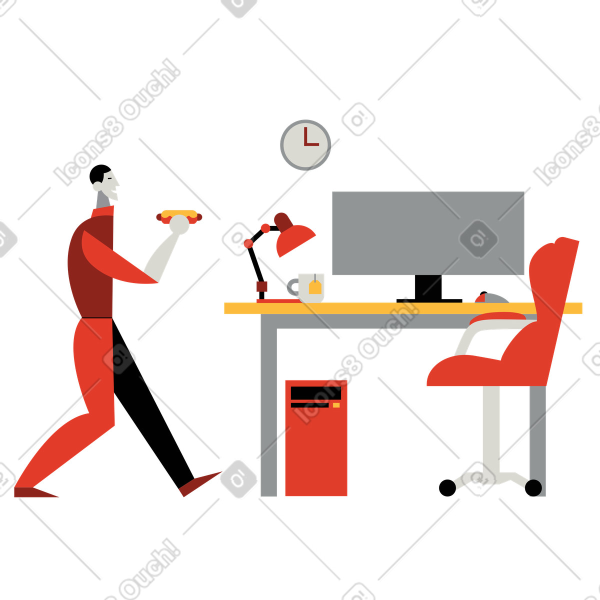 Ilustração de Homem fazendo uma pausa para o café no escritório em casa estilo Burgundy baixar PNG, SVG