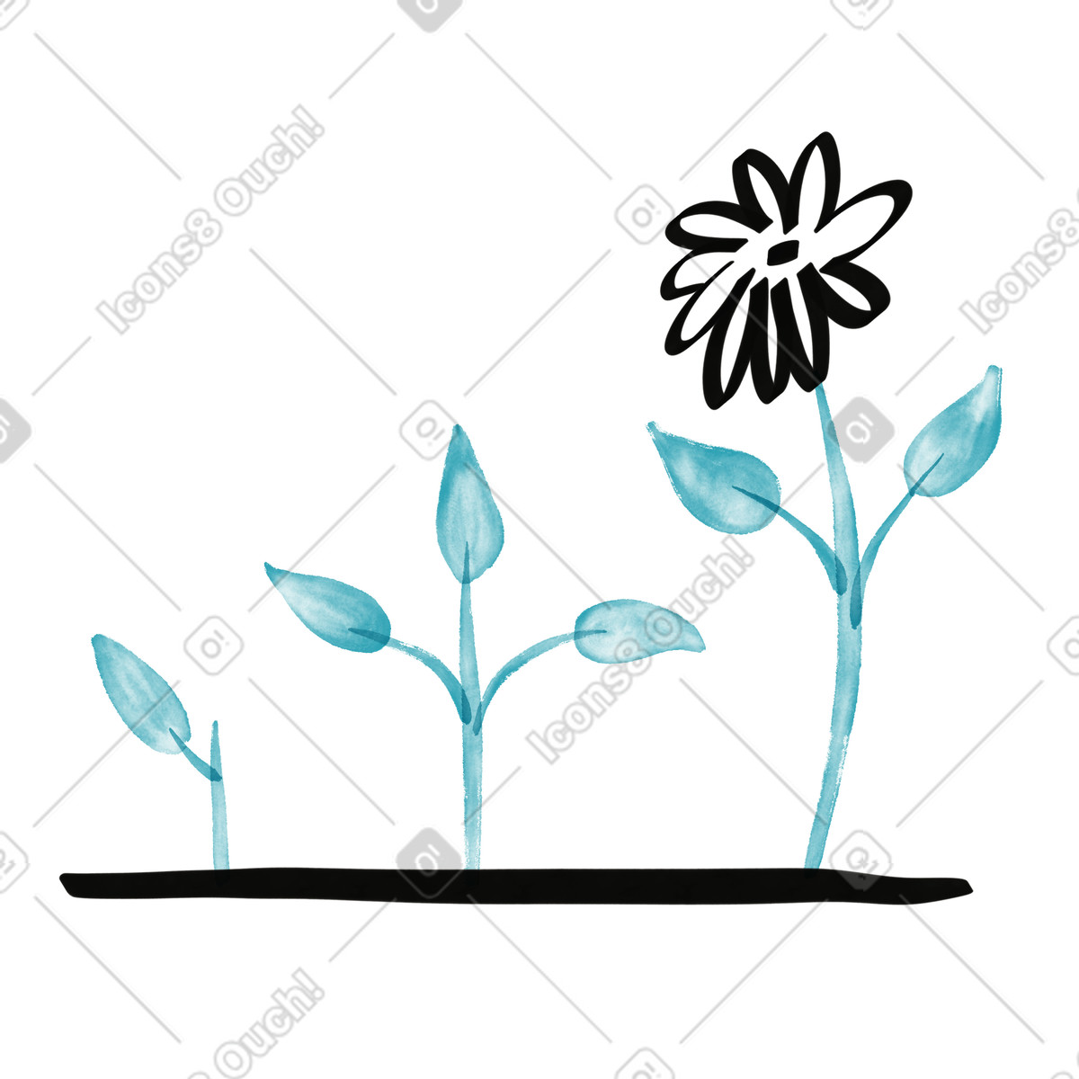 下载 Watercolor sketch 风格的 Growth stages plant sprout seedling and flower progression over time 插画，支持 PNG、SVG 格式