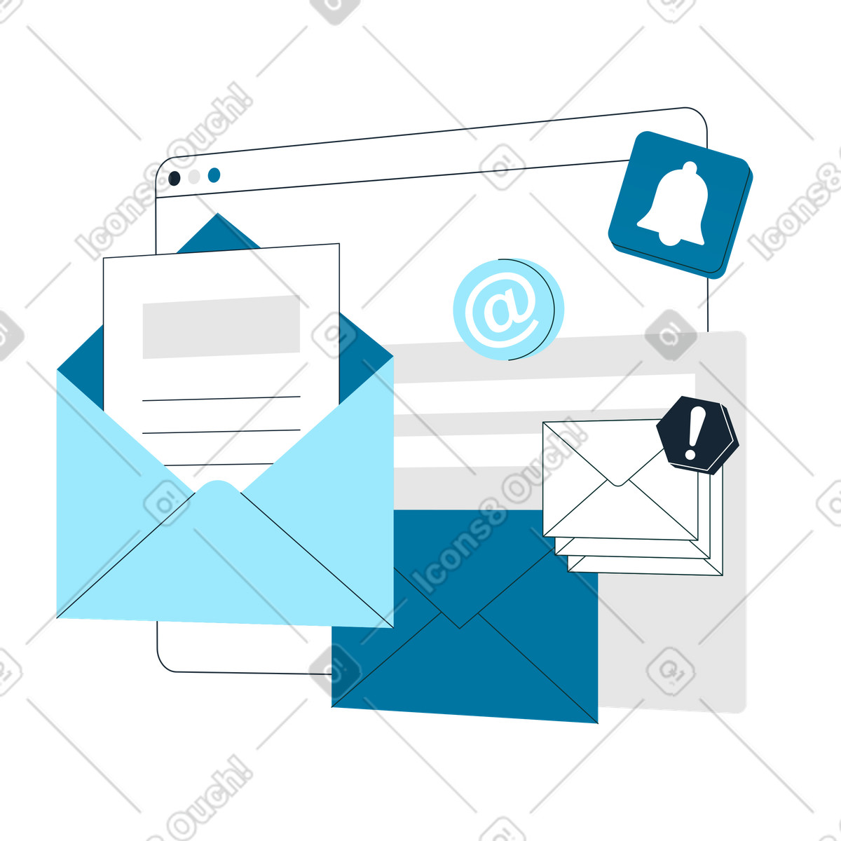 Email newsletter or bulk messaging, Automated marketing solution illustrazione in stile Indigo scarica in PNG, SVG