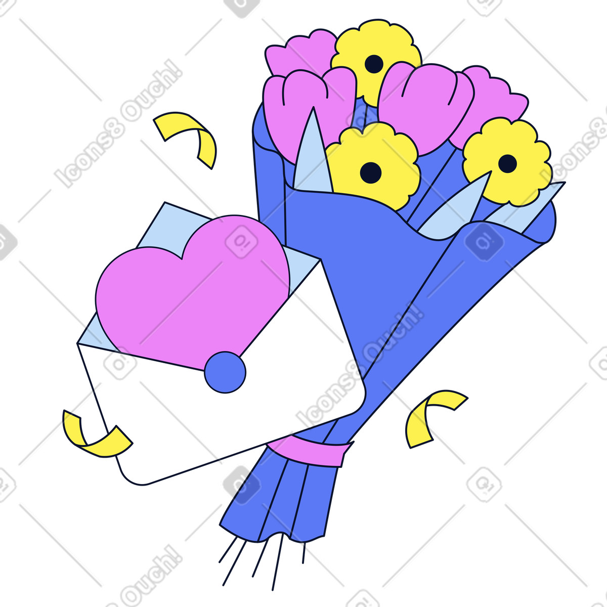 Иллюстрация Romantic letter with bright bouquet of flowers в стиле Flexy — скачать в форматах PNG, SVG