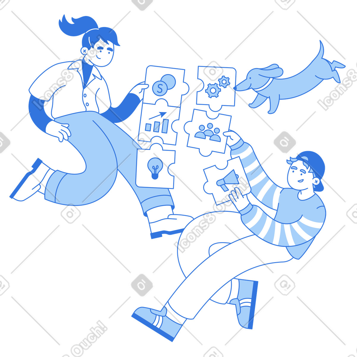 Sky 스타일의 Team assembling business puzzle pieces 일러스트레이션 PNG, SVG 다운로드