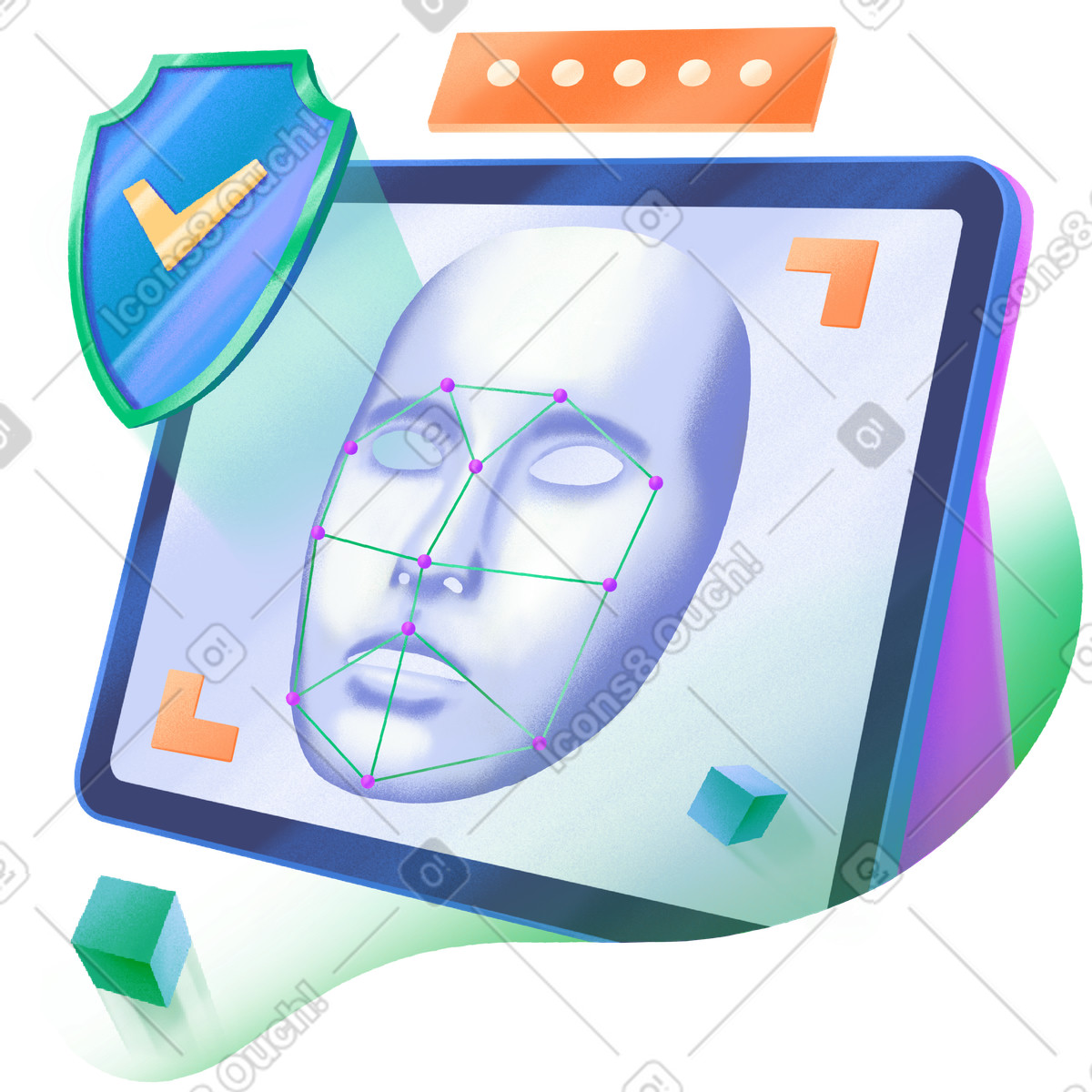 Иллюстрация Использование face id для разблокировки планшета в стиле Smart — скачать в форматах PNG, SVG