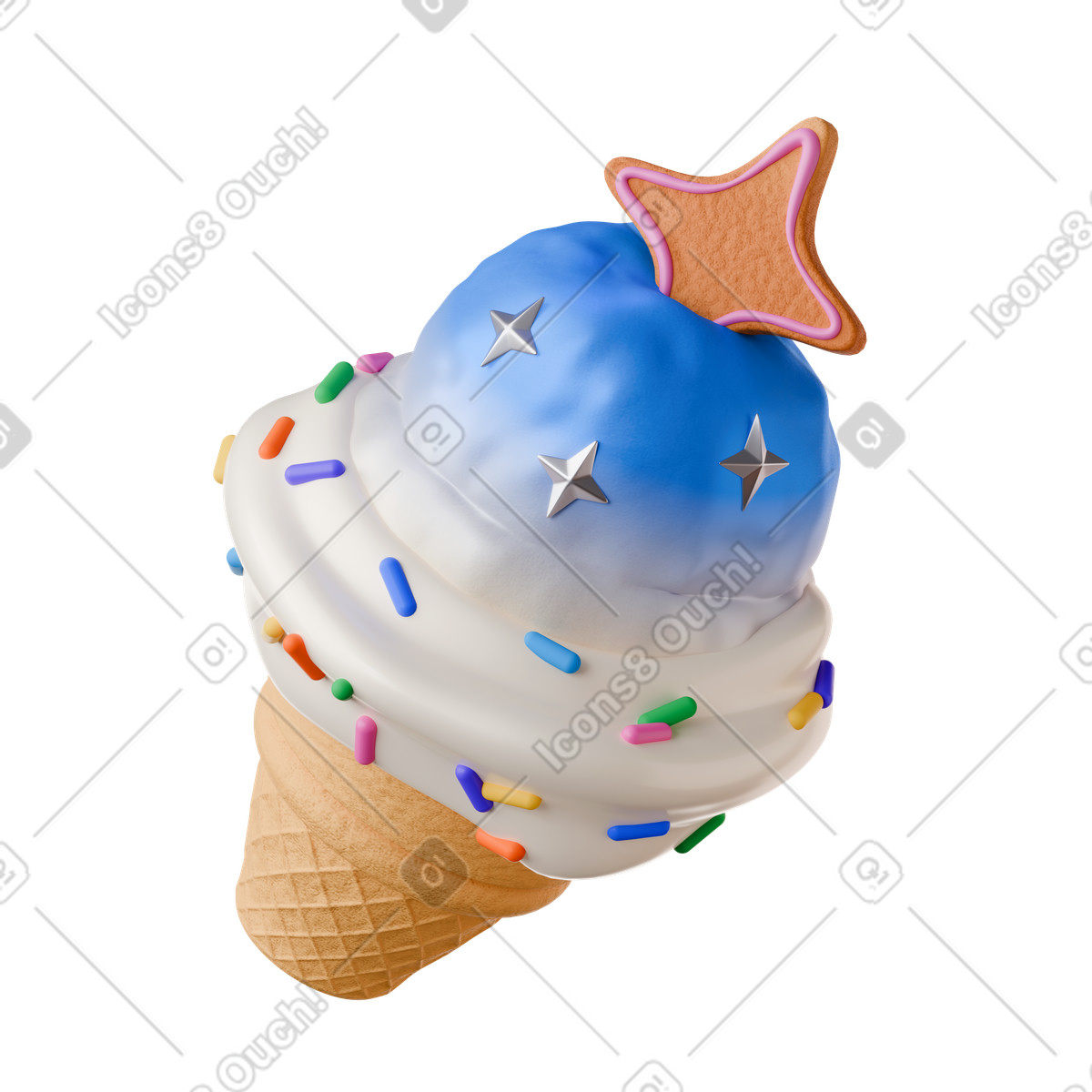 Ice cream with star cookie illustration in 3D Stickle style download in PNG, SVG