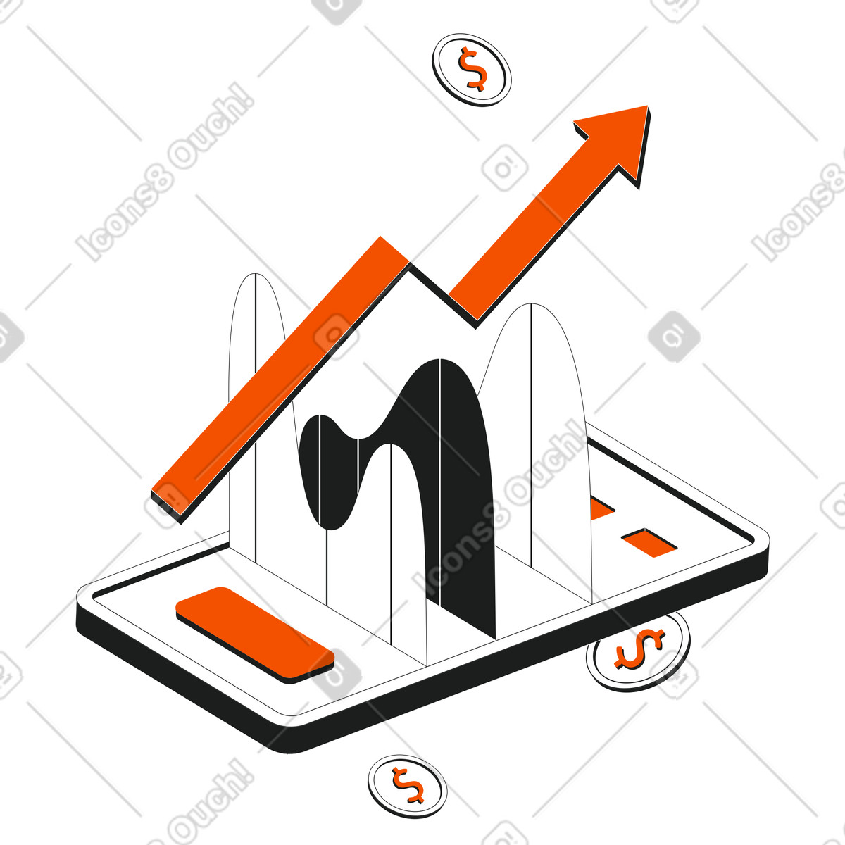 Telefono con grafico di crescita finanziaria illustrazione in stile Strict scarica in PNG, SVG
