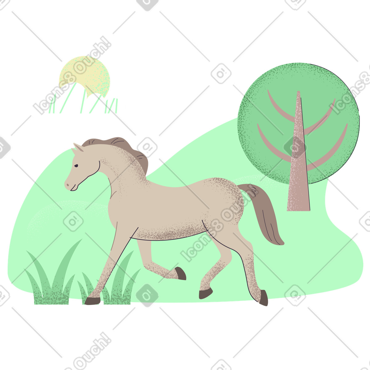 下载 Pale 风格的 野马穿过树林 插画，支持 PNG、SVG 格式