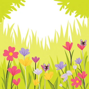 Several "schmetterlings" with colorful wings are flitting around a vibrant forest meadow. The meadow is filled with a variety of "wildflowers" in bright colors, such as red, yellow, and purple. Sunlight filters through the trees, casting dappled light on the flowers. The background features tall green grass swaying gently in the breeze. A few butterflies are seen landing delicately on the blossoms, enhancing the lively atmosphere of the scene.