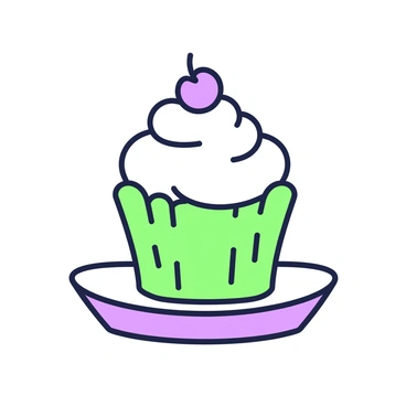 A cupcake is centered on a plate, featuring a rounded shape with ridged sides. The frosting on top is swirled high, creating soft peaks. Atop the frosting, there is a single cherry, round and shiny. The cupcake is presented against a plain background, allowing the focus to remain on its simple and clean design. The plate beneath the cupcake has a smooth surface, complementing the overall composition.