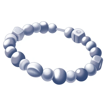 A close-up view of a beaded bracelet made up of numerous tiny beads. The bracelet features various shapes and sizes of beads arranged in a pattern. The beads include round, oval, and square shapes, each displaying intricate details. The overall design forms a seamless circular band, highlighting the diversity of textures and finishes on each bead.