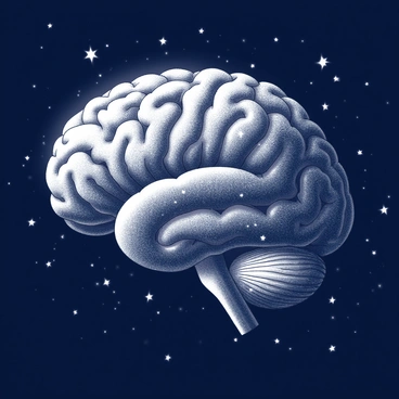 A night sky filled with stars forming the shape of a brain