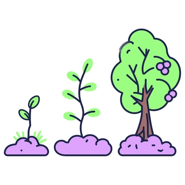 Different growth stages of a coffee plant from seedling to mature plant