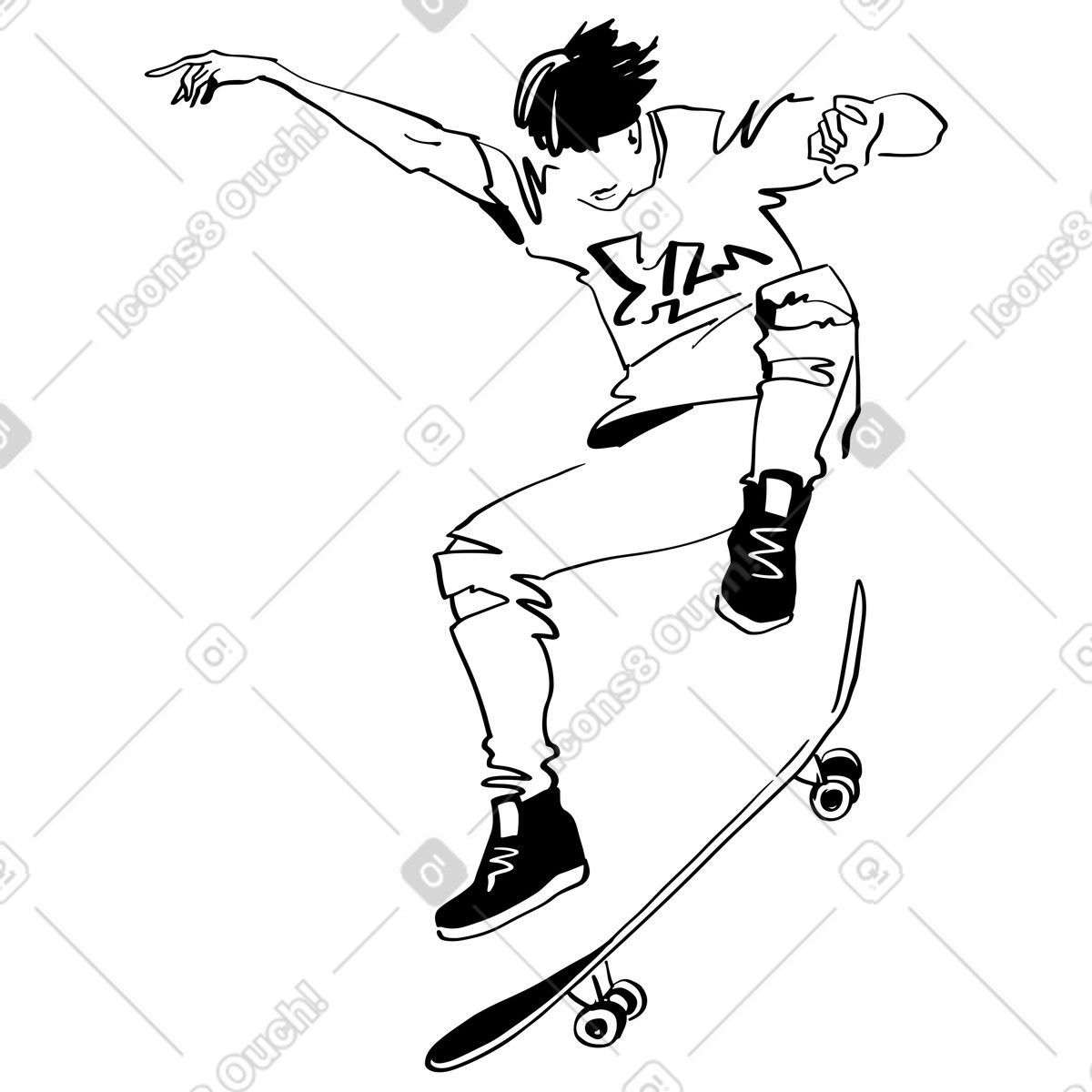 Junger mann macht tricks auf einem skateboard-Illustration im Line-Stil als Download in PNG, SVG