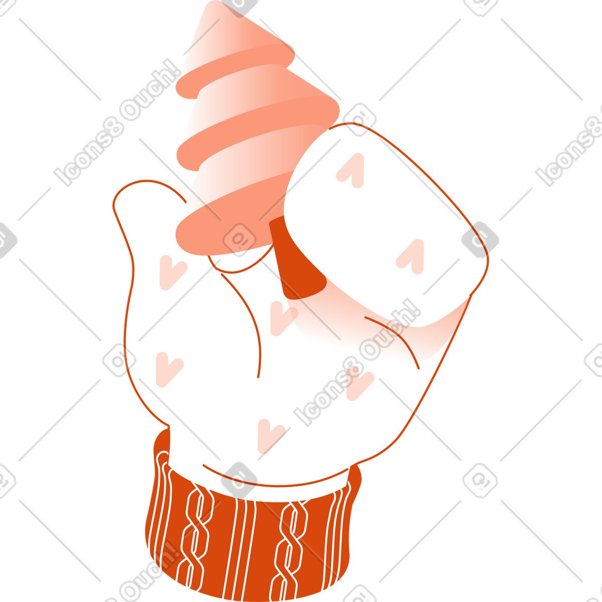 La mano guantata tiene un albero di natale illustrazione in stile Orange scarica in PNG, SVG