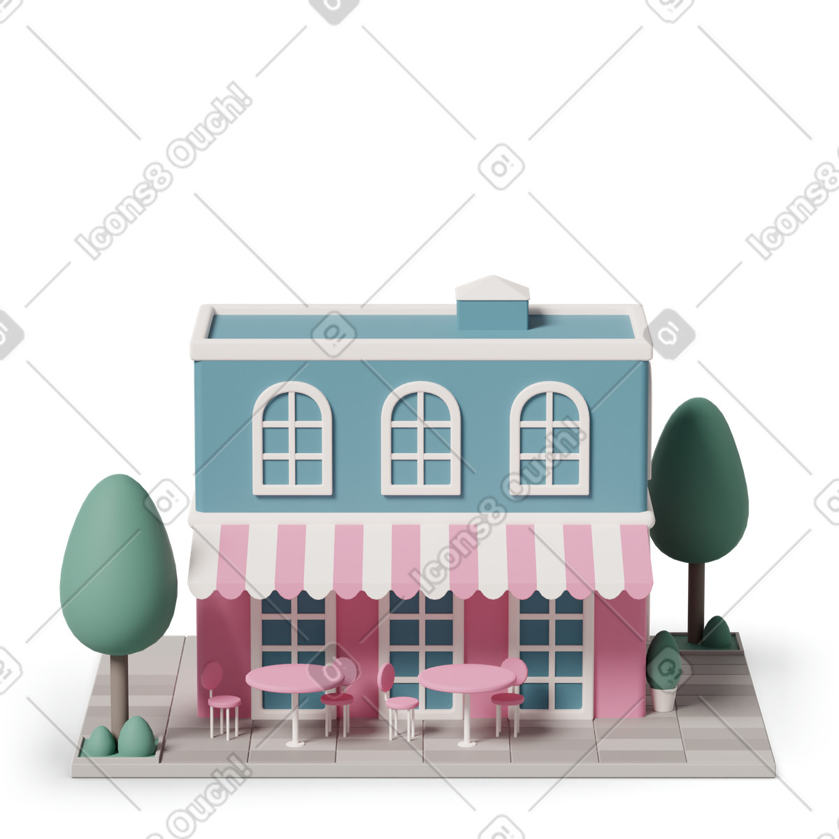 Illustration House with shop dans le style 3D Casual life à télécharger aux formats PNG, SVG