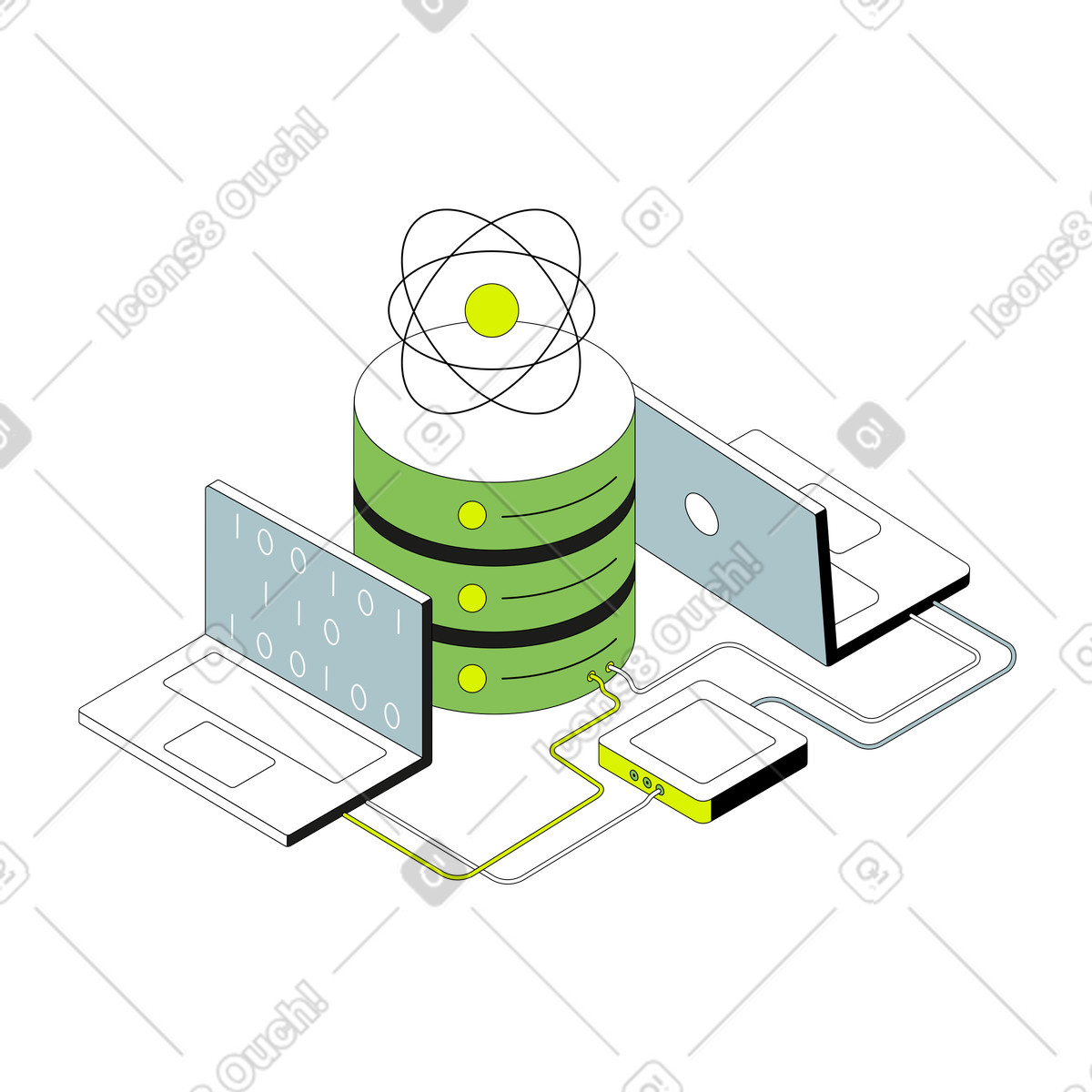 Data science with server and laptops illustration in Isometric style download in PNG, SVG
