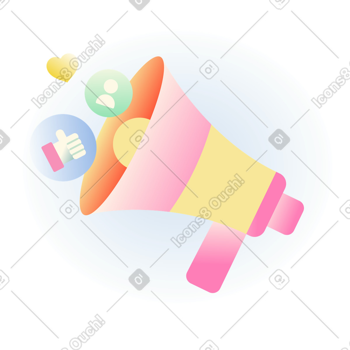 Reazioni al megafono e ai social media per il marketing digitale illustrazione in stile Beam scarica in PNG, SVG