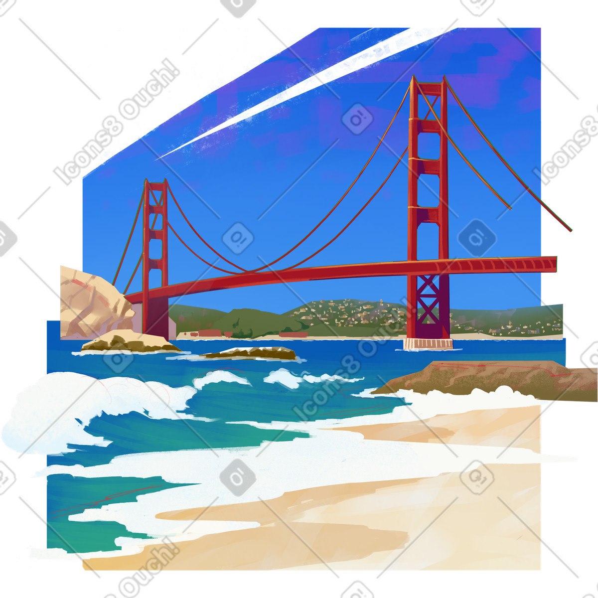 PNG, SVG 형식의 Sea coast with a bridge 일러스트레이션