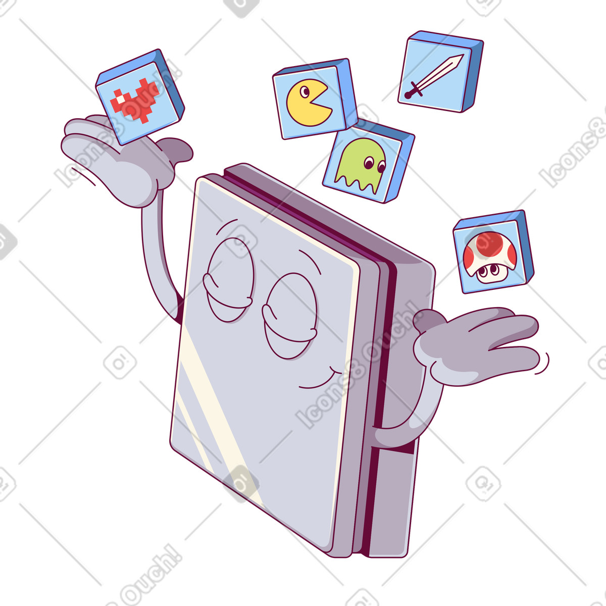 Illustration Console de jeu avec icônes dans le style Handy à télécharger aux formats PNG, SVG