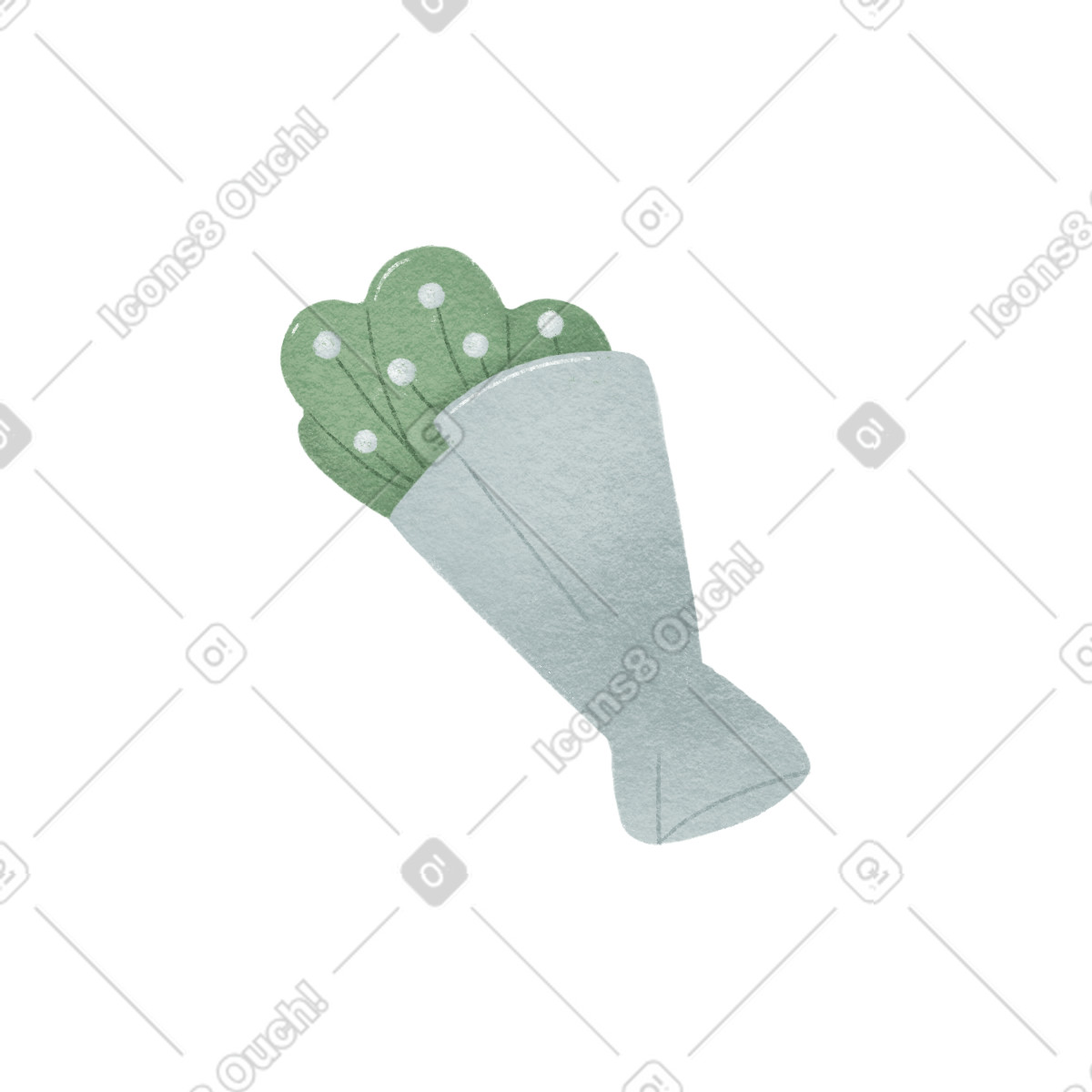 Woolly スタイルの 青い紙に白い花の花束 のイラストをPNG、SVG形式でダウンロード