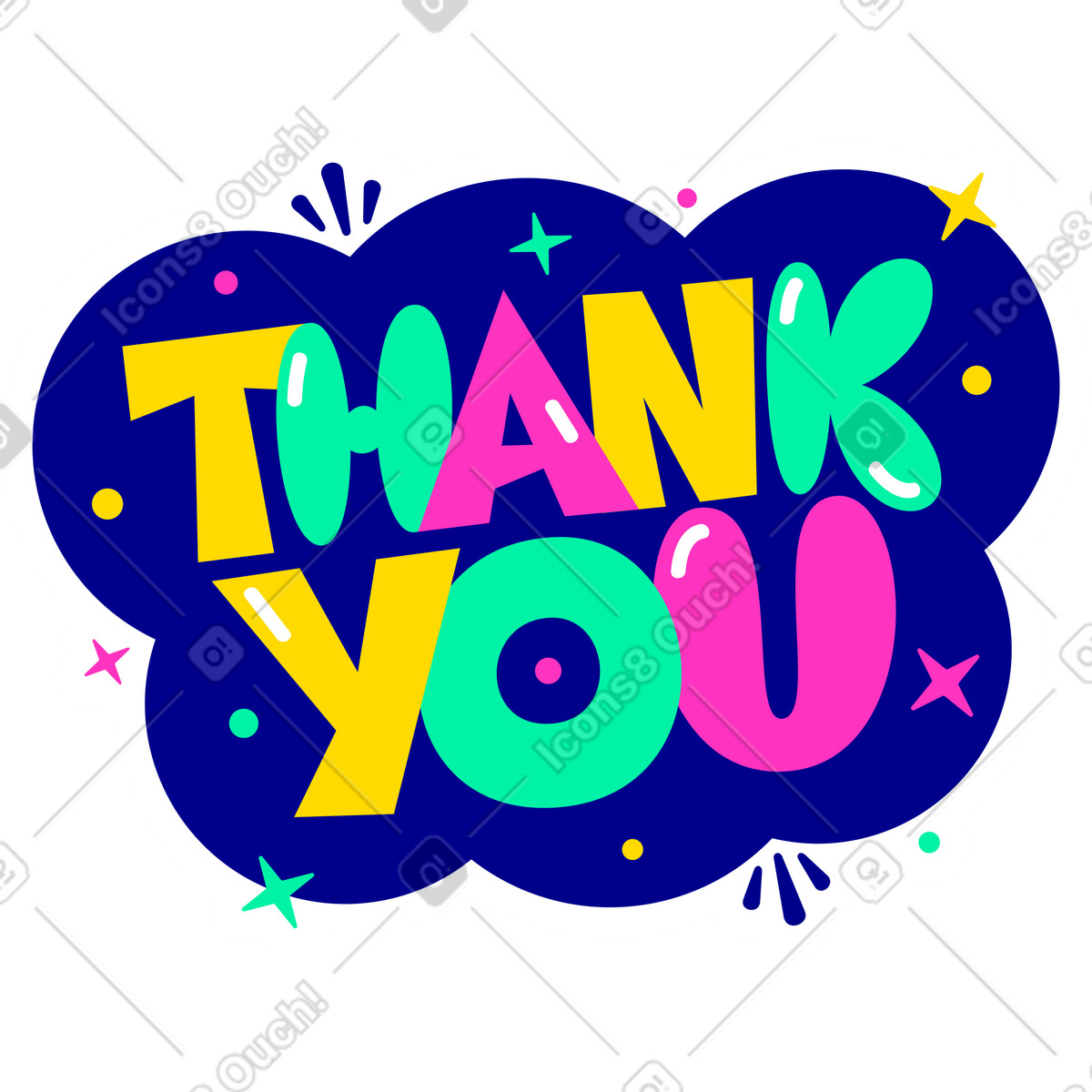 Adesivo con scritta grazie testo multicolore illustrazione in stile Lettering scarica in PNG, SVG