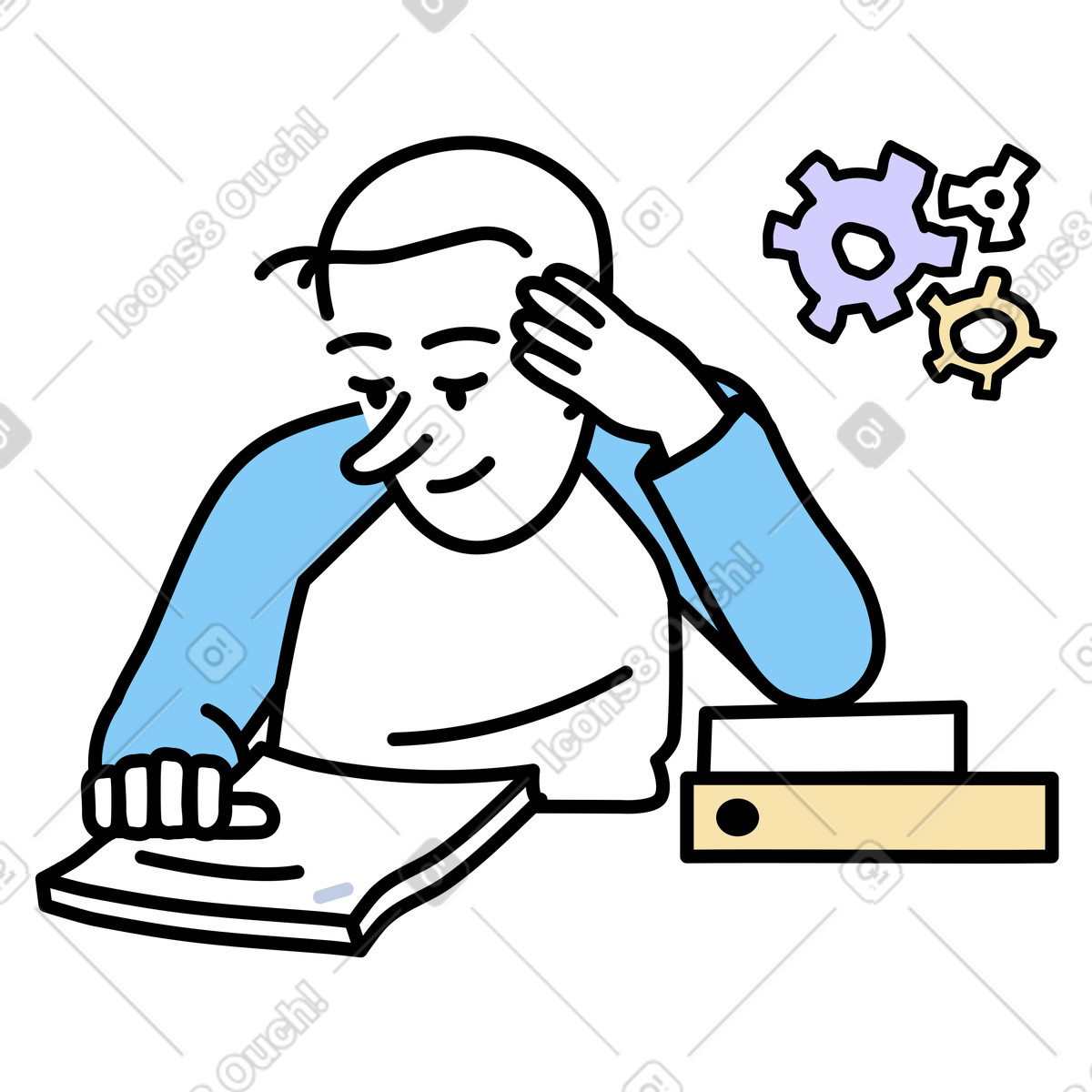 Il nuovo dipendente maschio impara suo ruolo e le sue responsabilità in azienda illustrazione stile Notes scarica PNG, SVG