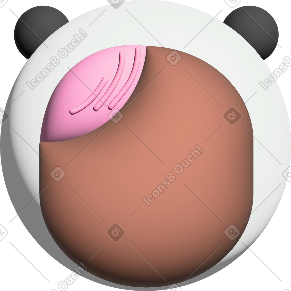 Head in a panda hat with protruding pink curls illustration Cartoony style download PNG, SVG