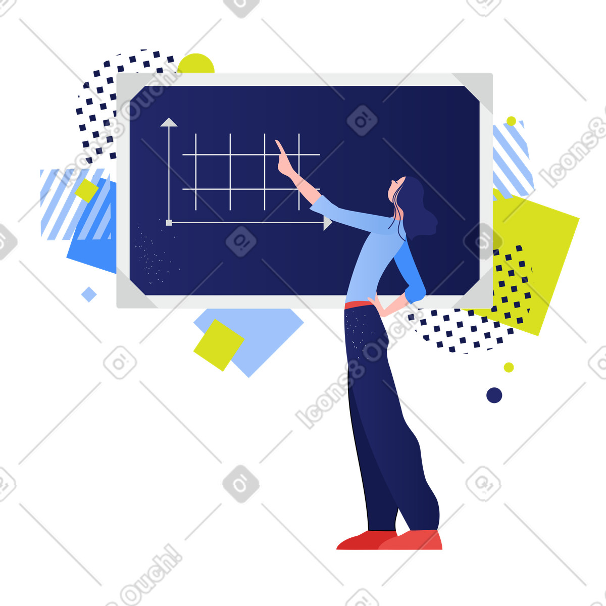 Ilustración Alumno cerca de la pizarra en estilo Clip a descargar en PNG y SVG