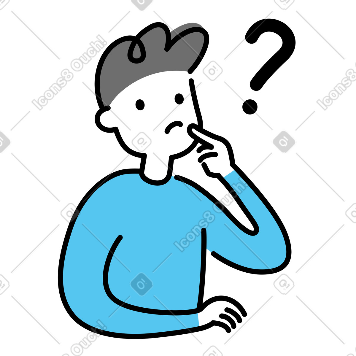Pondering with finger on chin, Problem solving or critical thinking illustration in Mochi style download in PNG, SVG