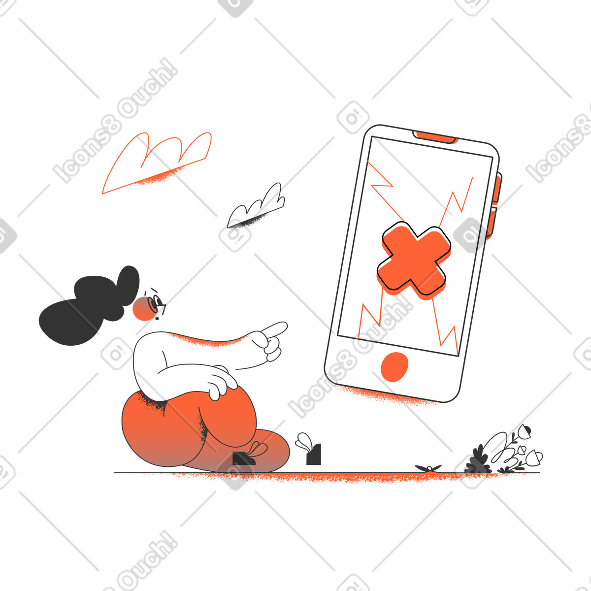 Mobile user encountering error, Connection issue or application crash illustration in Crayon style download in PNG, SVG