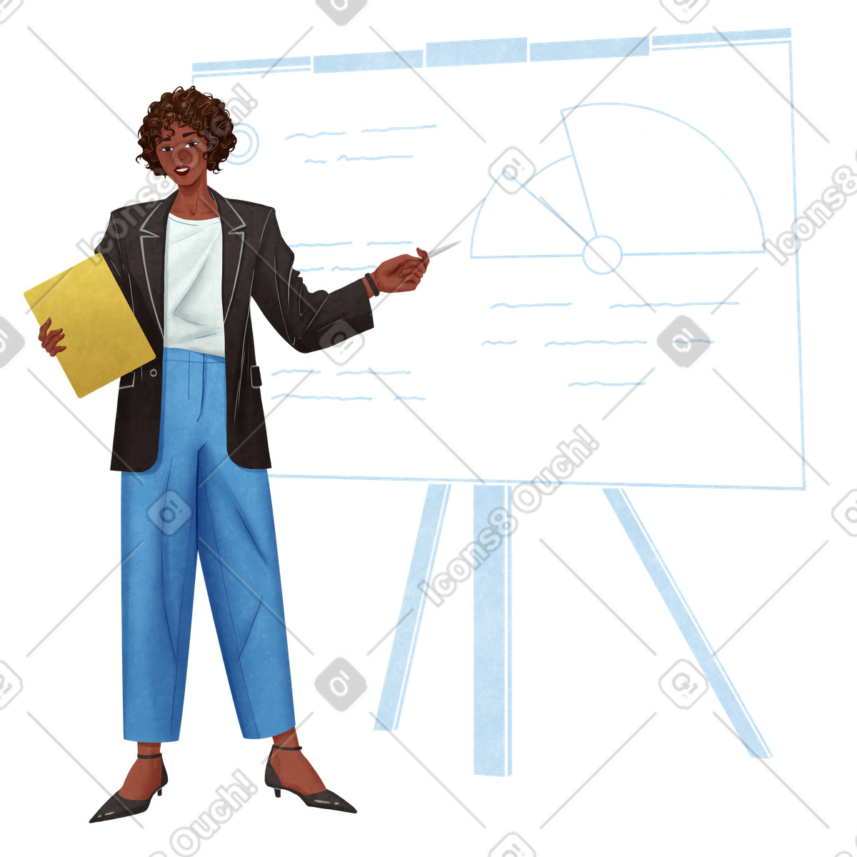 Female employee giving a presentation illustration in Lifestyle style download in PNG, SVG