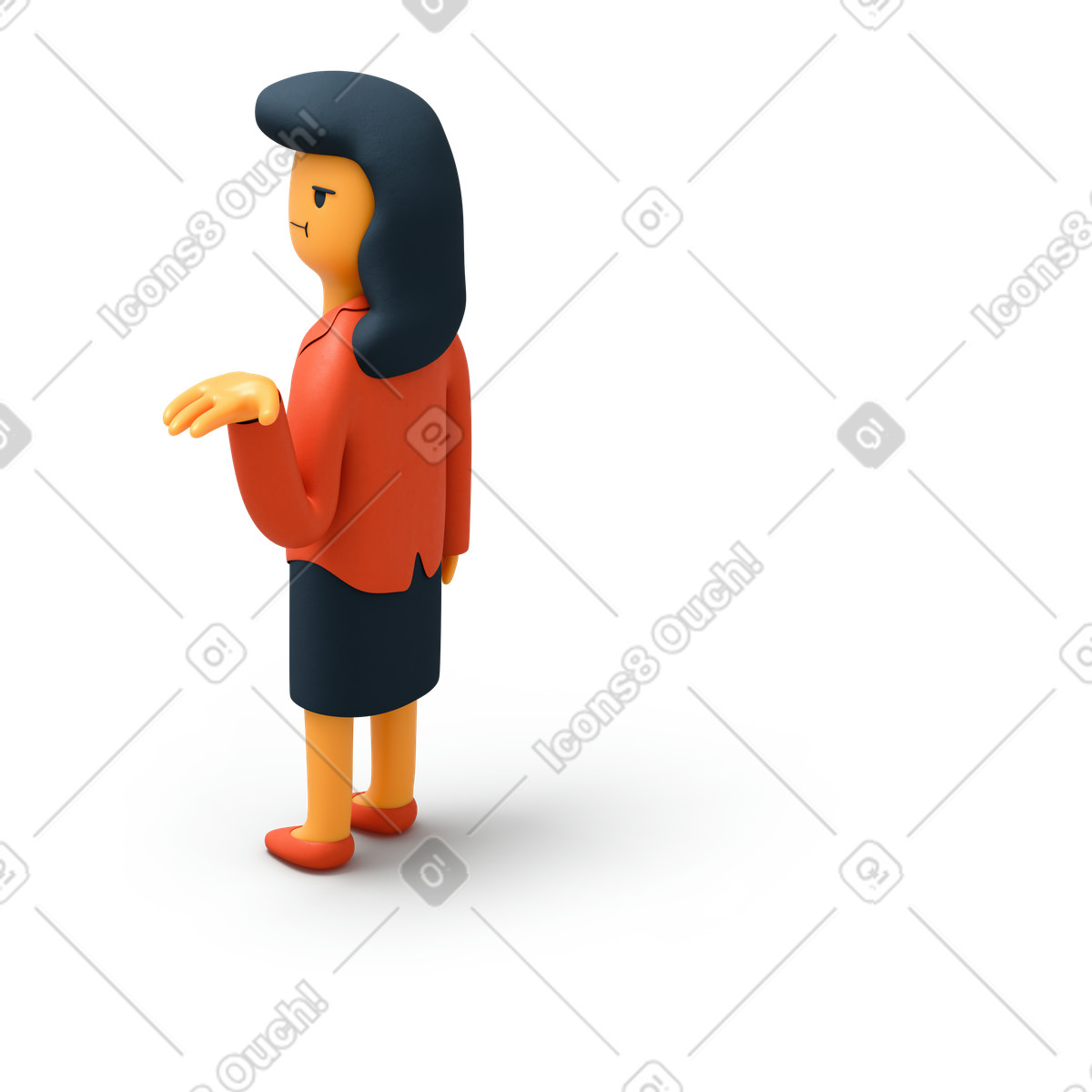 Back view of businesswoman raising her hand up and looking left illustration in 3D Flame style download in PNG, SVG